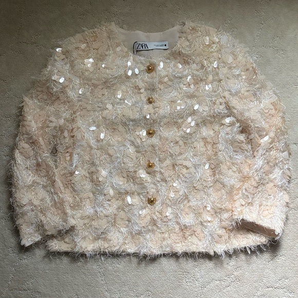 Zara Beige Sequin Jacket - Picture 1 of 4